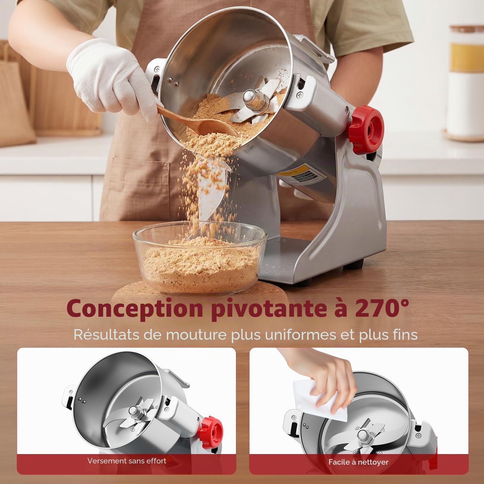 Moulin à céréales portable 220 V, secouer pour moudre, ponceuse à grande vitesse, pour herbes, épices, noix, céréales avec protection contre les surcharges (1000 g)