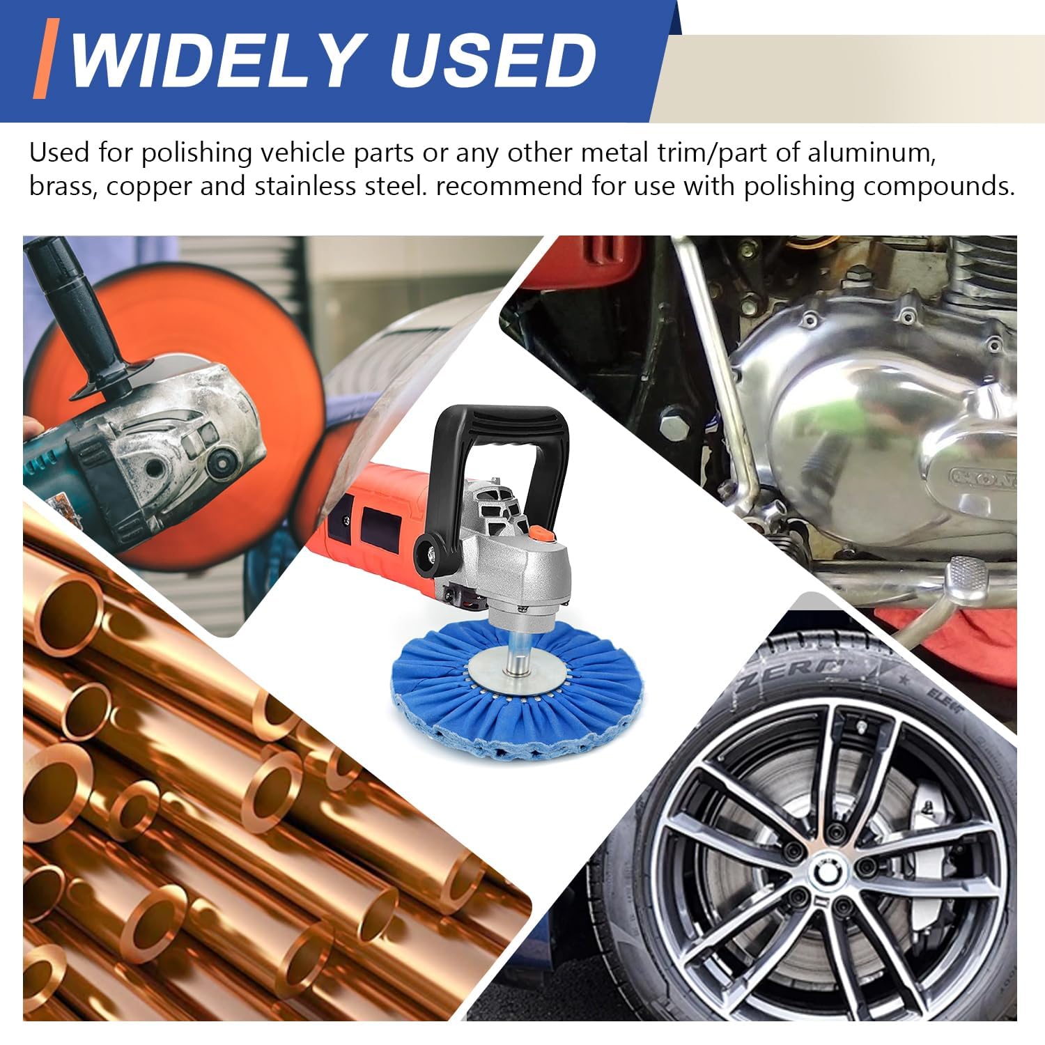 10" Blue Airway Buffing Wheel,5/8'' Arbor Hole,16 Plys/Coarse Polishing for Angle Grinder,2PCs