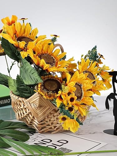 Miniatura 4 de Cesta de flores tejida a mano con asa, cesta de almacenamiento de sauce, cesta de picnic de mimbre vacía con inserto de plástico, cesta de flores de