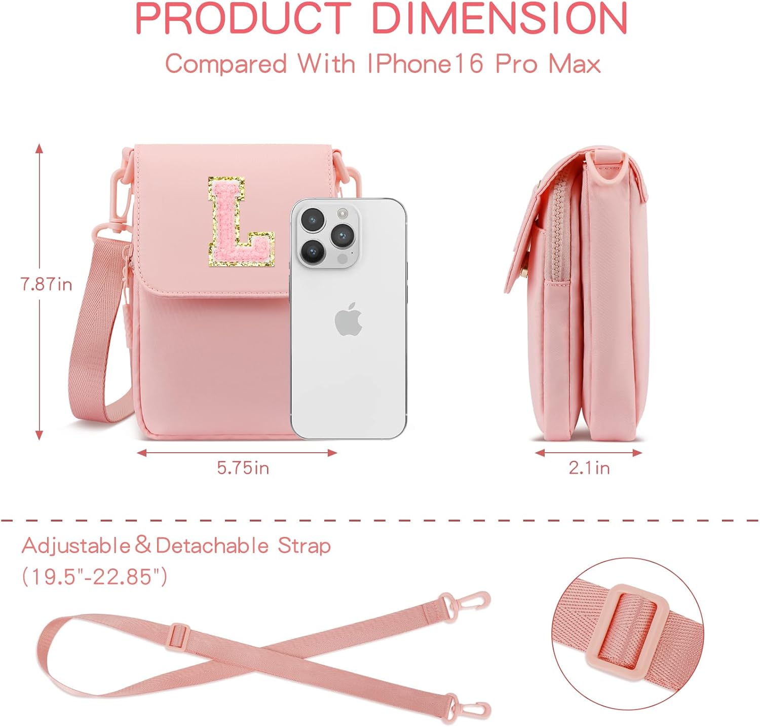 Birthday Gifts for Girls Crossbody Purse Small Initial Cell Phone Toddler Purse Crossbody Bags,Pink-L - Image 6