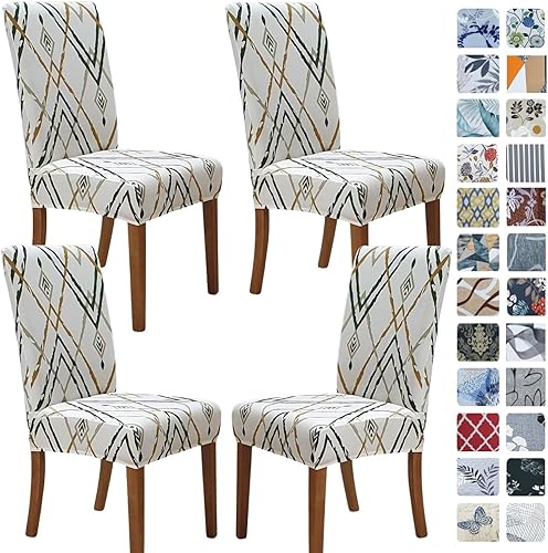 SPRINGRICO Juego de 4 fundas para sillas de comedor, fundas elásticas para sillas de comedor, de elastano, lavables, fundas para sillas Parsons de