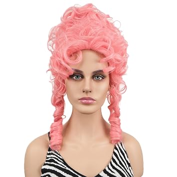 Wiginway Pink Curly Wigs Beehive Wig Women Vintage Queen Halloween Costume Cosplay Party Hair
