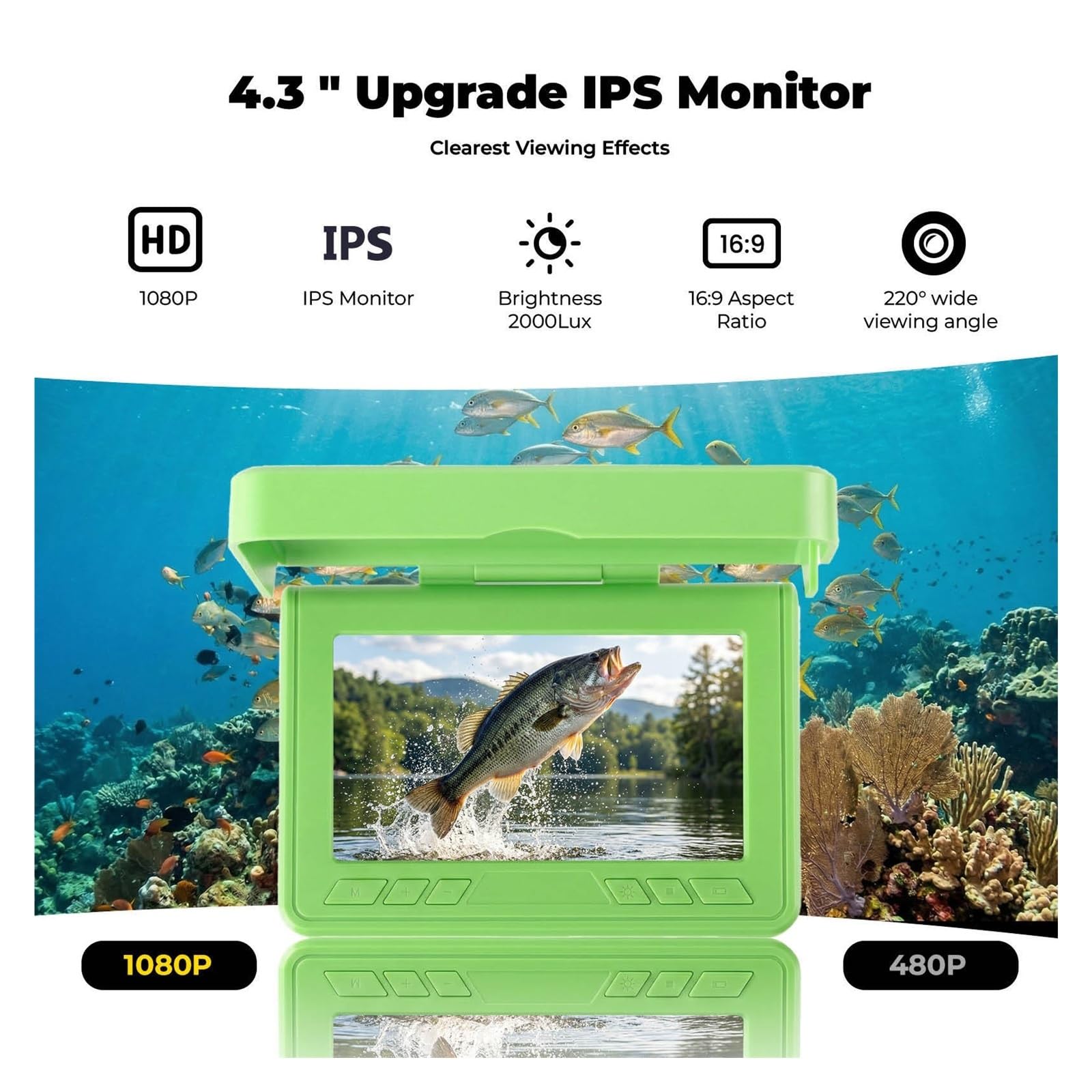 Detector de Peces, Buscador Visual de Peces Submarino portátil 4.3 "Monitor LCD Cámara Pesca HD