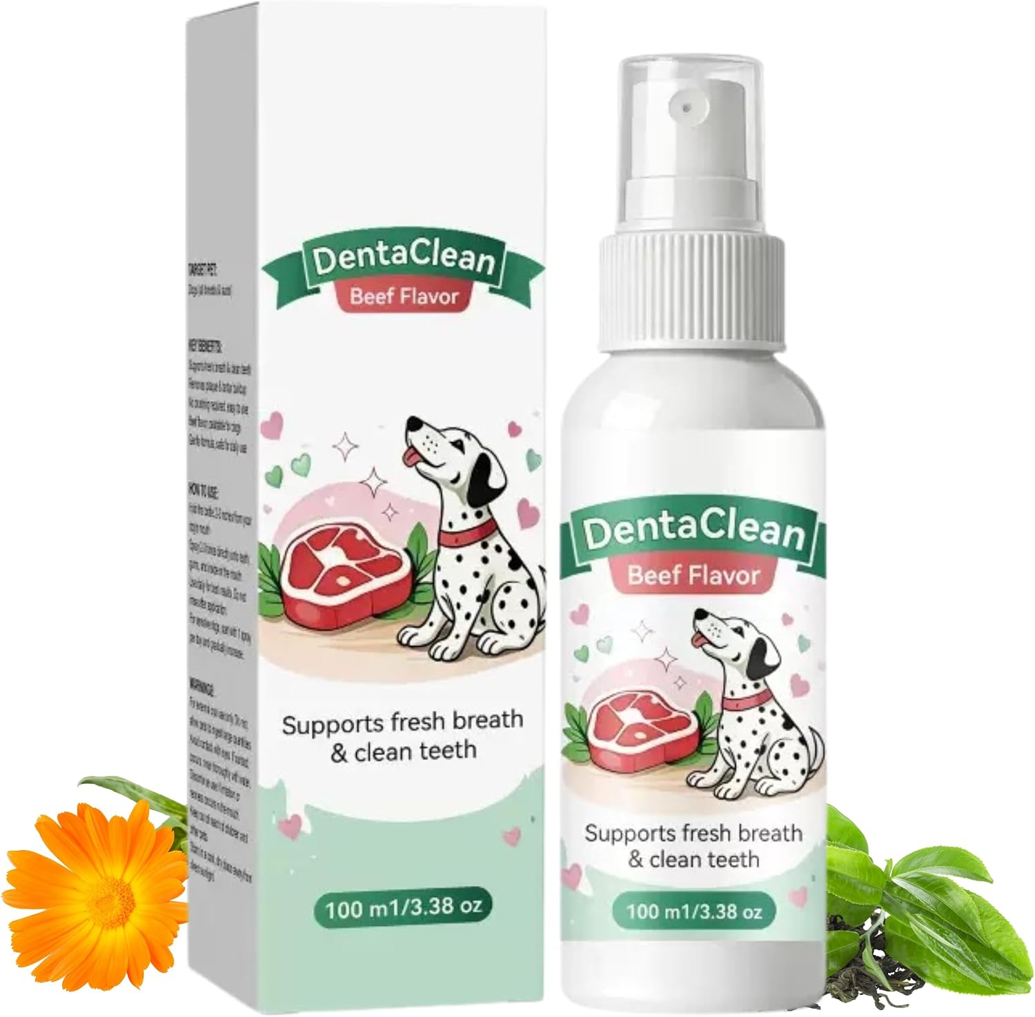 Dentaclean Spray for Dogs and Cats, Eliminate Bad Breath, Minimize Tartar Buildup, Supports Gums Oral Health, Dental Spray with Probiotics, Calendula Extract, Fresh Breath, No Brushing(100ml)