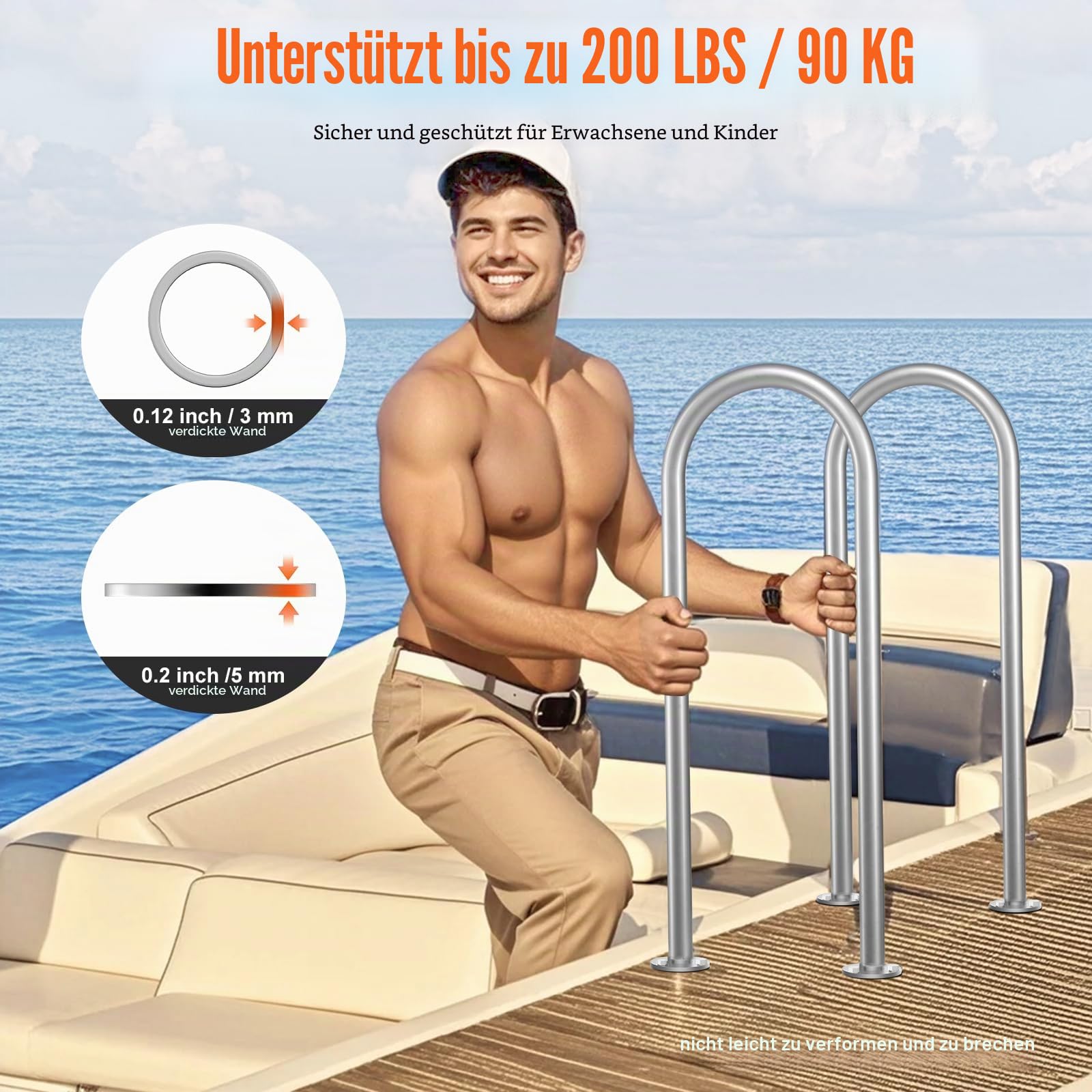 VEVOR Pool-Handlauf, 400 x 90 x 915 mm, Pooleinstieg Aluminium mit Grundplatte für Innen-/Außenpools, benutzerfreundliche Einstieghilfe für Schwimmbäder, Haltegriff mit Zubehör für Spas und Docks