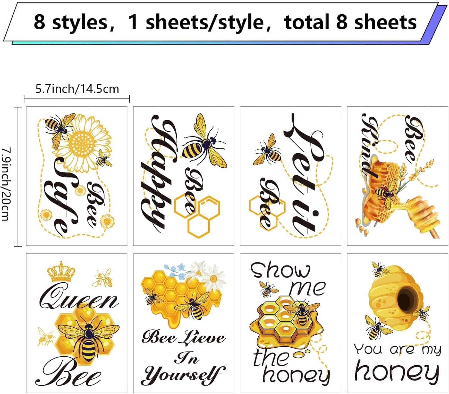 CRASPIRE 8 Sheets Bee Wall Decals Honey Window Clings Self-Adhesive Sunflower Wall Sticker Inspirational Quotes Decor Peel and Stick for Home Office Nursery Birthday Party Fridge Bedroom Bathroom