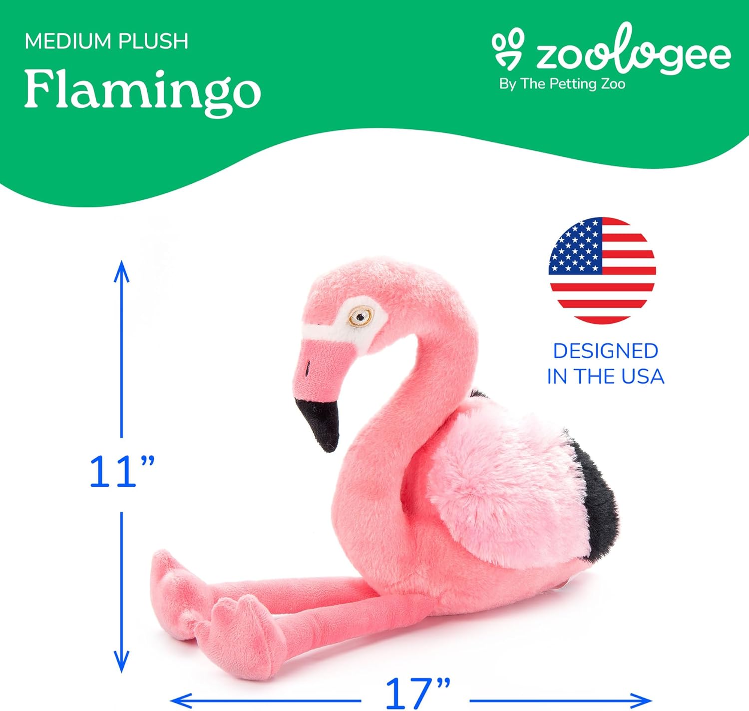 The Petting Zoo Flamingo Stuffed Animal Plushie, Gifts for Kids, Earth Keeperz Wildlife Animals, Zoologee Pink Flamingo Plush Toy, 17 inches