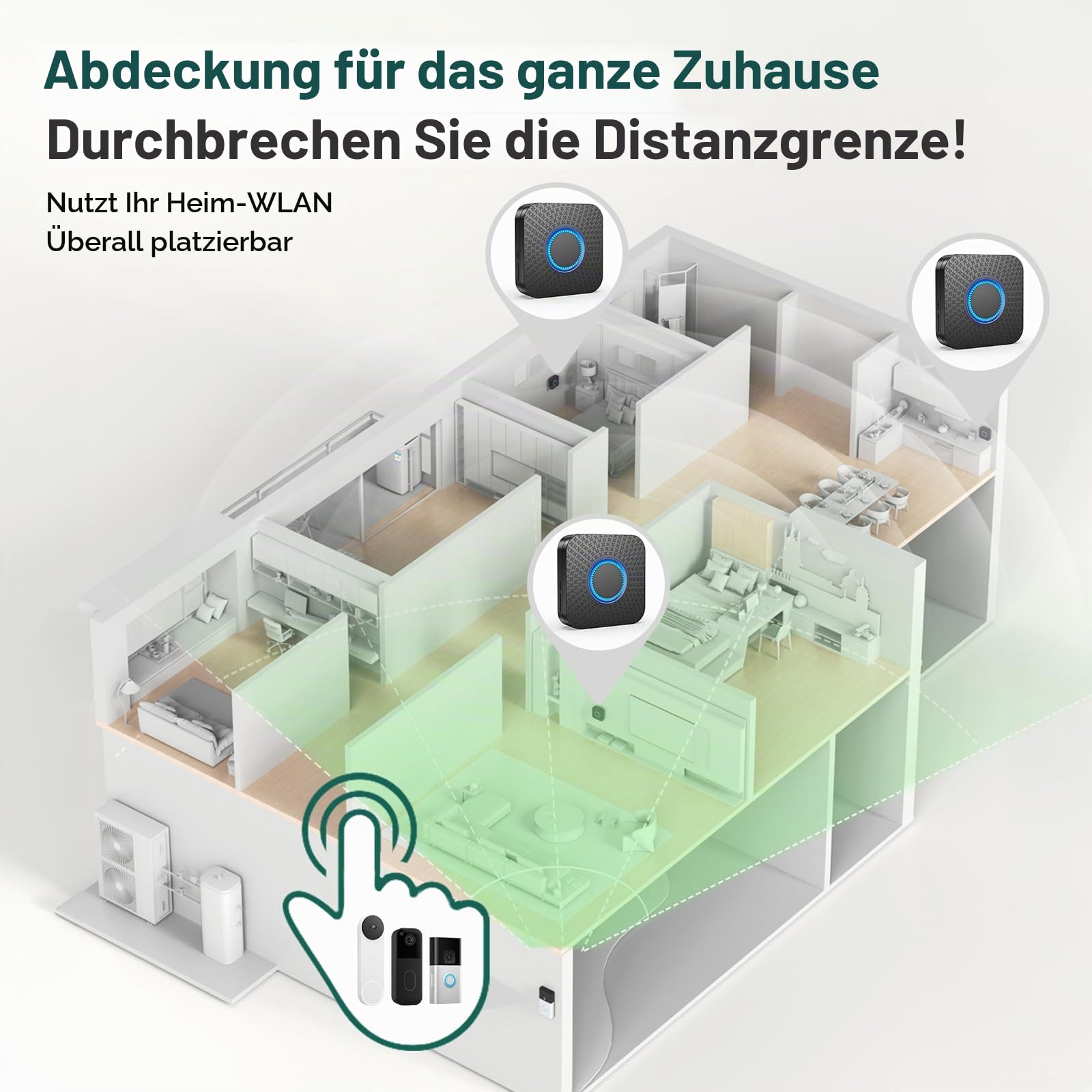 2 Pack Funk Erweiterung Set Türklingel, 3-in-1 Türklingel Verlängerung | Kompatibel mit Blink, Ring und Google Nest Video Doorbell, keine Verkabelung erforderlich, einfache Einrichtung des Em