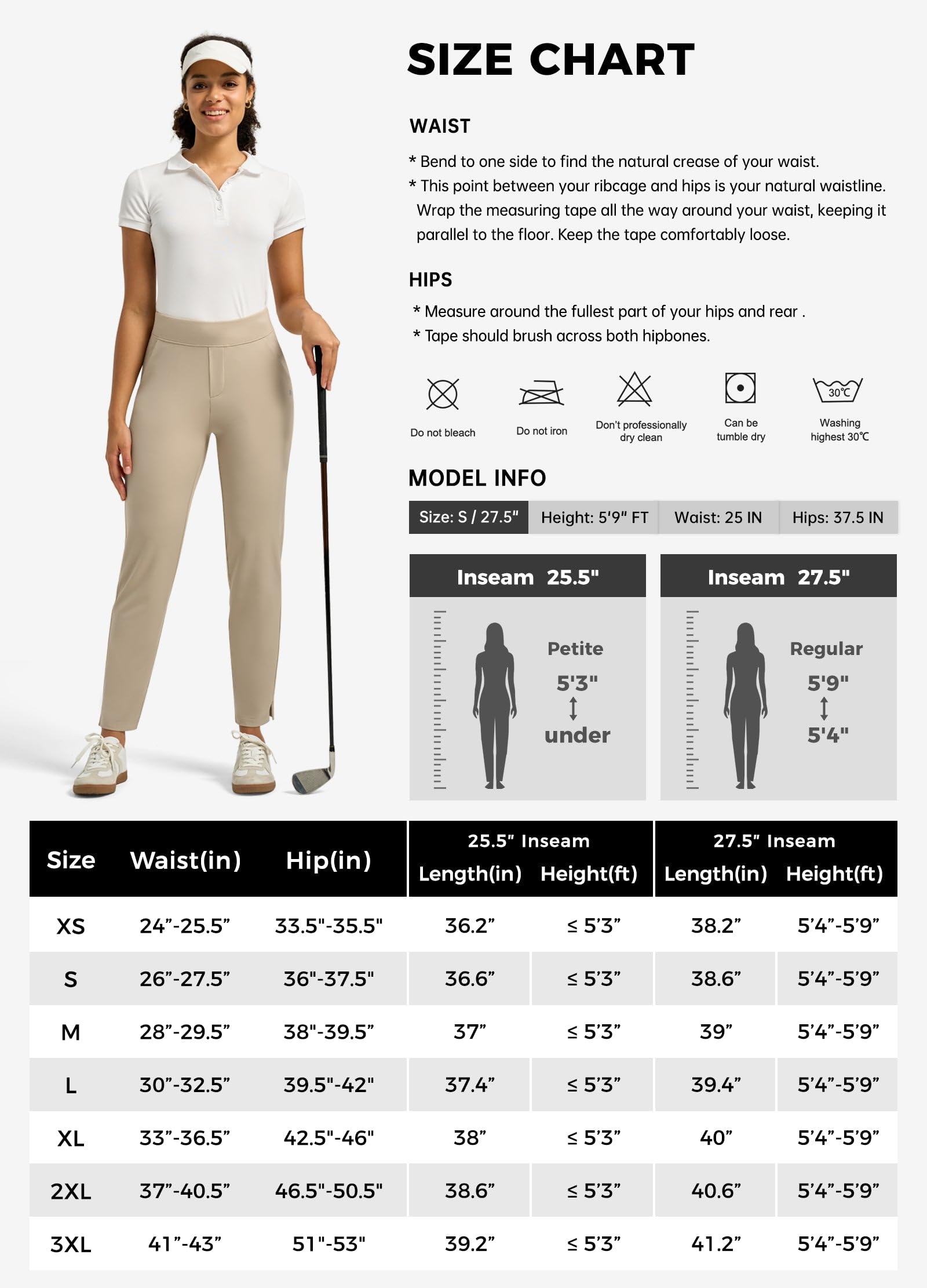 Willit Pantalon de golf extensible pour femme avec 2 poches