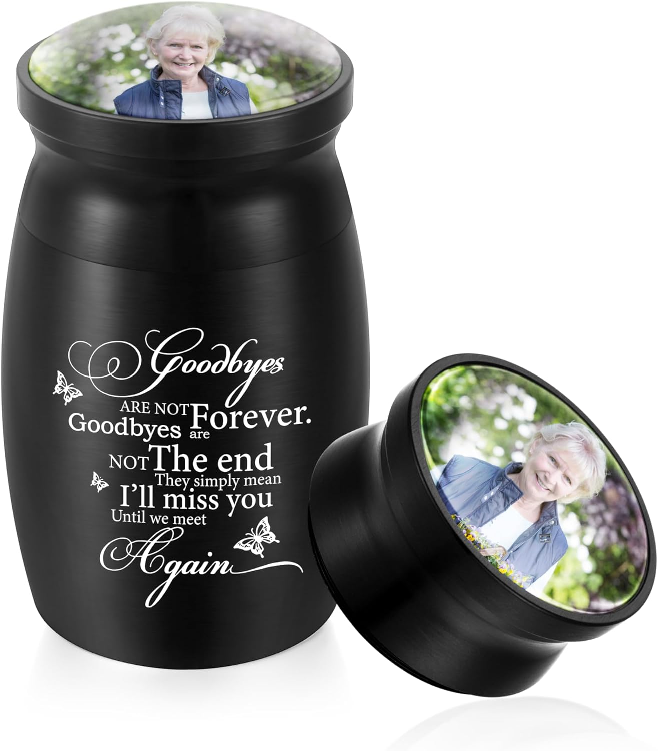Photo Personalized Small Urns for Human Ashes Keepsake 3 Inches Butterfly Mini Urns for Human Ashes Mini Cremation Urn Memorial Urn Aluminum Ashes Holder