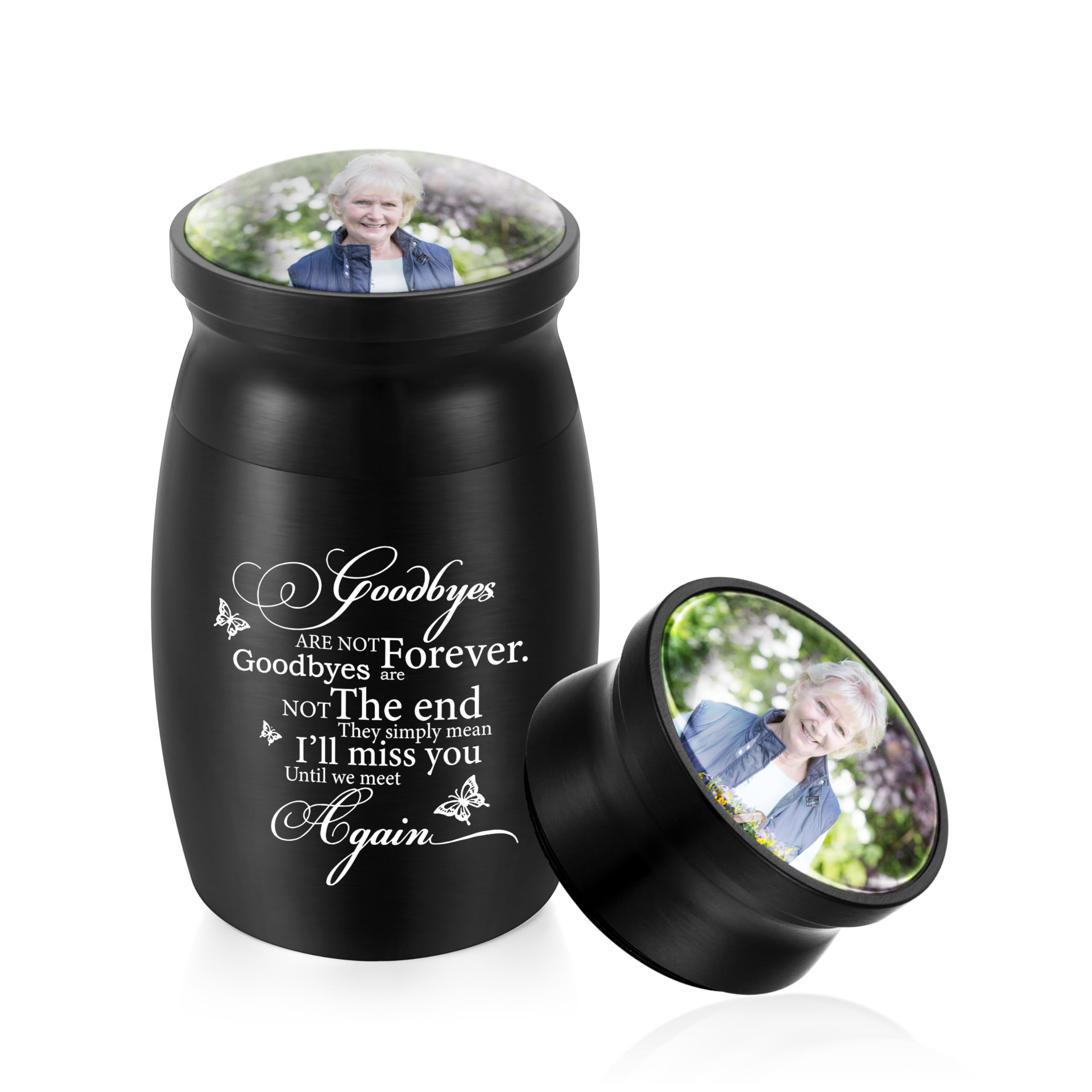 Photo Personalized Small Urns for Human Ashes Keepsake 3 Inches Butterfly Mini Urns for Human Ashes Mini Cremation Urn Memorial Urn Aluminum Ashes Holder
