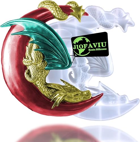 Miniatura 1 de JIOFAVIU Molde de resina grande de dragón en luna, molde de silicona de 10.24 pulgadas para resina epoxi, moldes de decoración de fundición para