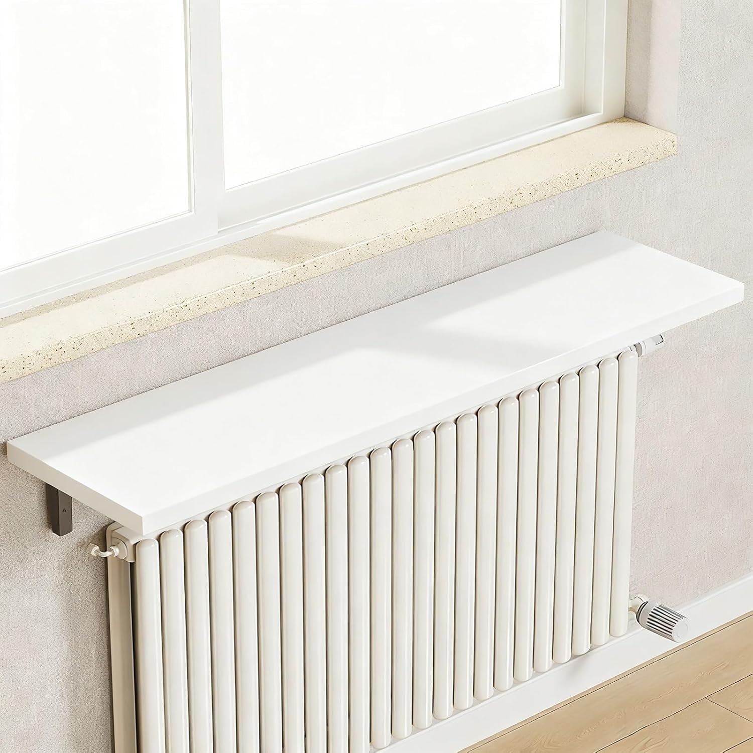 Schmales Holzheizkörperregal – einfach zu installierende Display-Konsole, Tisch, staubdicht, rauchdicht, Abdeckung für Flur, Schlafzimmer, Wohnzimmer, Foyer – Weiß (120 x 20 cm)