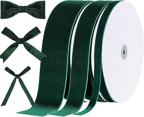 Yilloog 3 rollos de cinta de terciopelo vintage de 90 yardas, rollo de cinta de terciopelo de una sola cara de tela de satén para decoración de