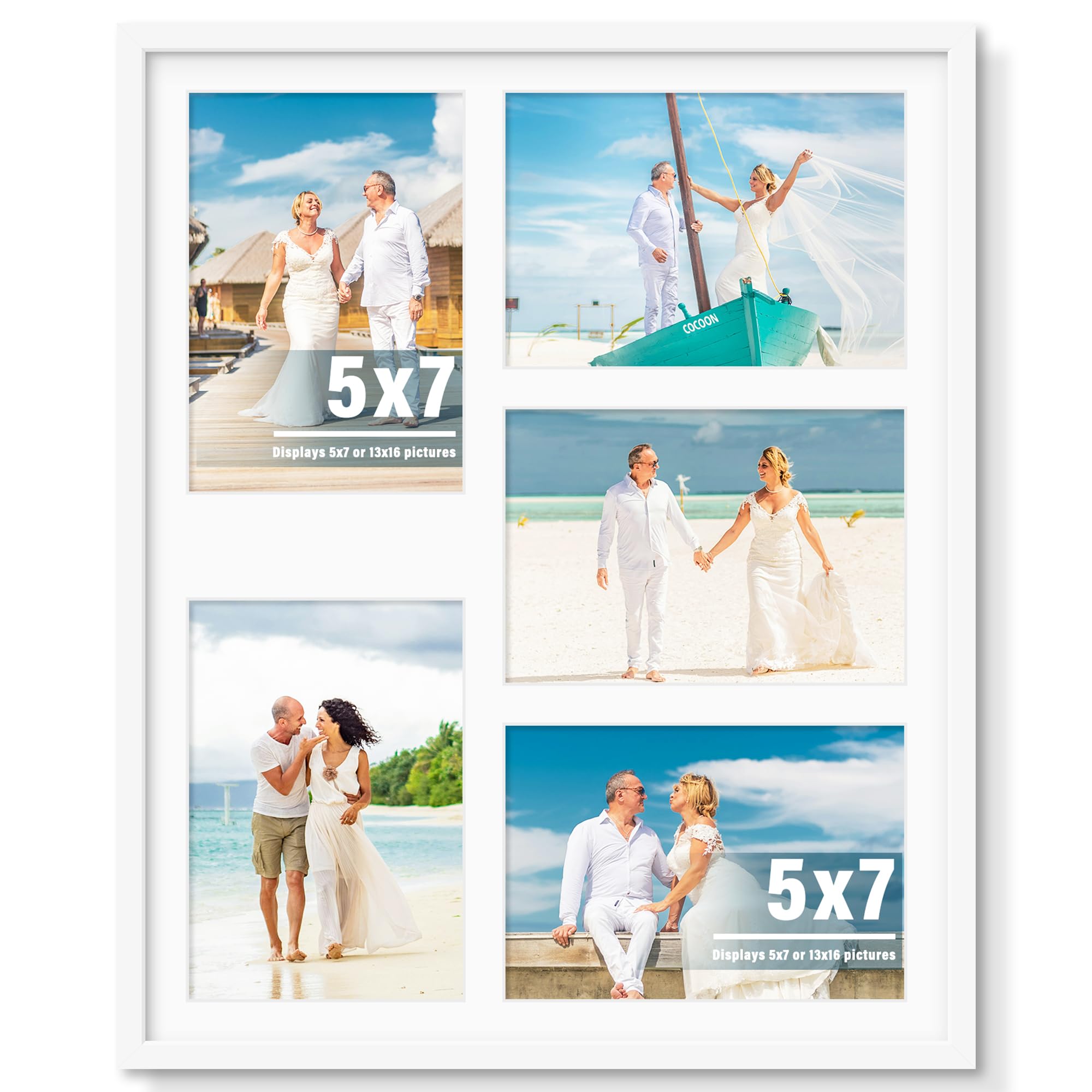 DUENPY 13x16 Picture Frame 5x7 Collage Picture Frame Displays Five 5x7 inch Photos Collage Wall Decor Wall Hanging White