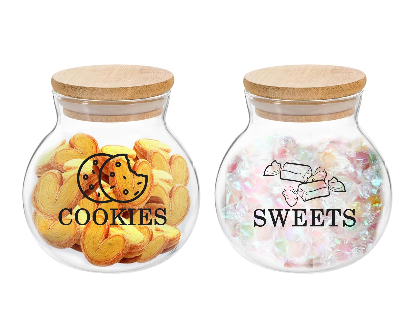 Gzsekken 2 Pack Sweet Jars with Lid,Airtight Cookie Jar,Glass Jar for Biscuit and Sweet, Glass Storage Containers with Bamboo Lid,Decorative Clear Kitchen Food Storage Canister of Snack,Treats,1.8L