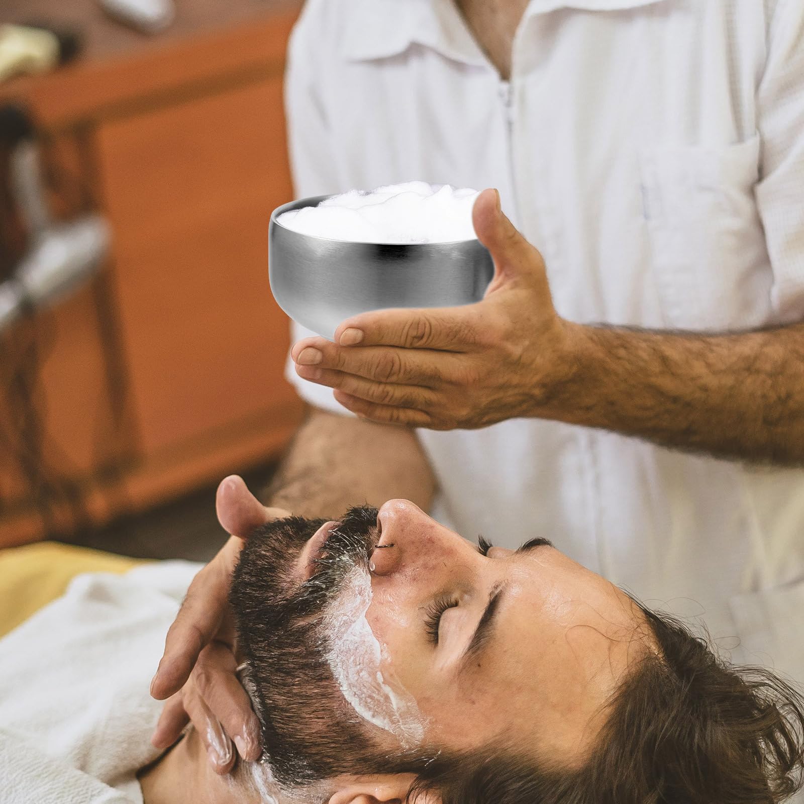 VALICLUD Ciotola da Barba Design Semplice in Acciaio Inossidabile con Coperchio Pratica e Sicura per Barber Shop e Quotidiano