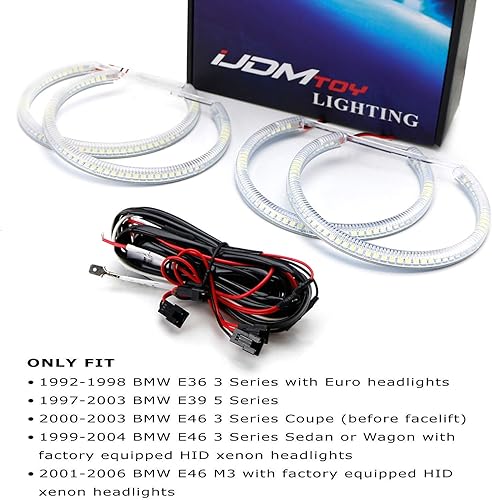 Miniatura 2 de Kit de luces LED iJDMTOY, Blanco Xenon 7000K de aureola para iluminación en forma de anillo para BMW de las series 3 E36, E46 - Series 5 E39 y