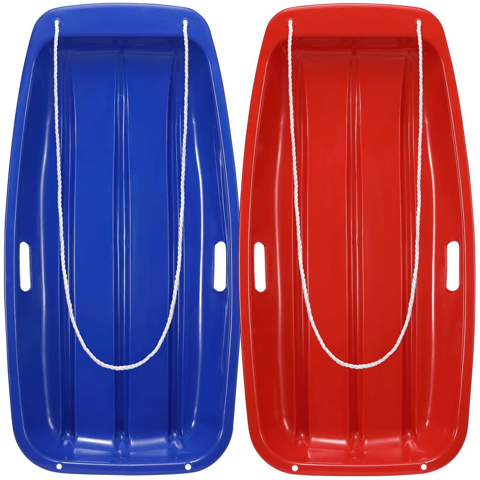 Snow Sled Toboggan for Kids and Adults with 2 Built in Handles and Pull Rope (Blue Red Purple Pink Available)