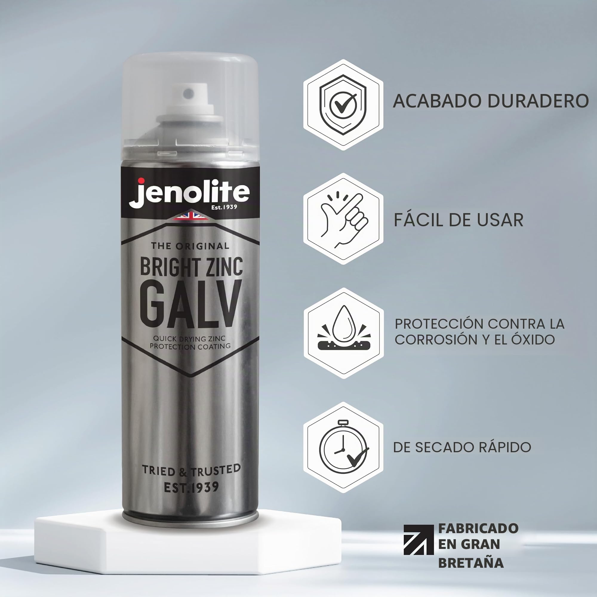 JENOLITE Pintura en aerosol de zinc brillante galvanizado | PLATA |Imprimación y capa superior todo en uno | Protección superior contra el óxido y la corrosión | 3 x 500ml