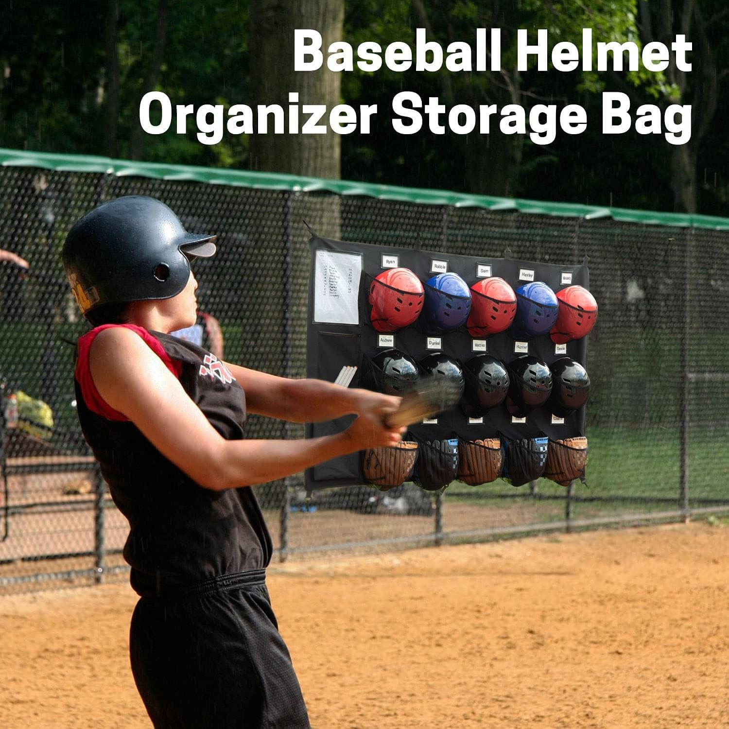 VISEMAN Hanging Helmet Bag for Baseball Softball Dugout Organizer for 15 Players Helmets Gloves Balls Organize Storage