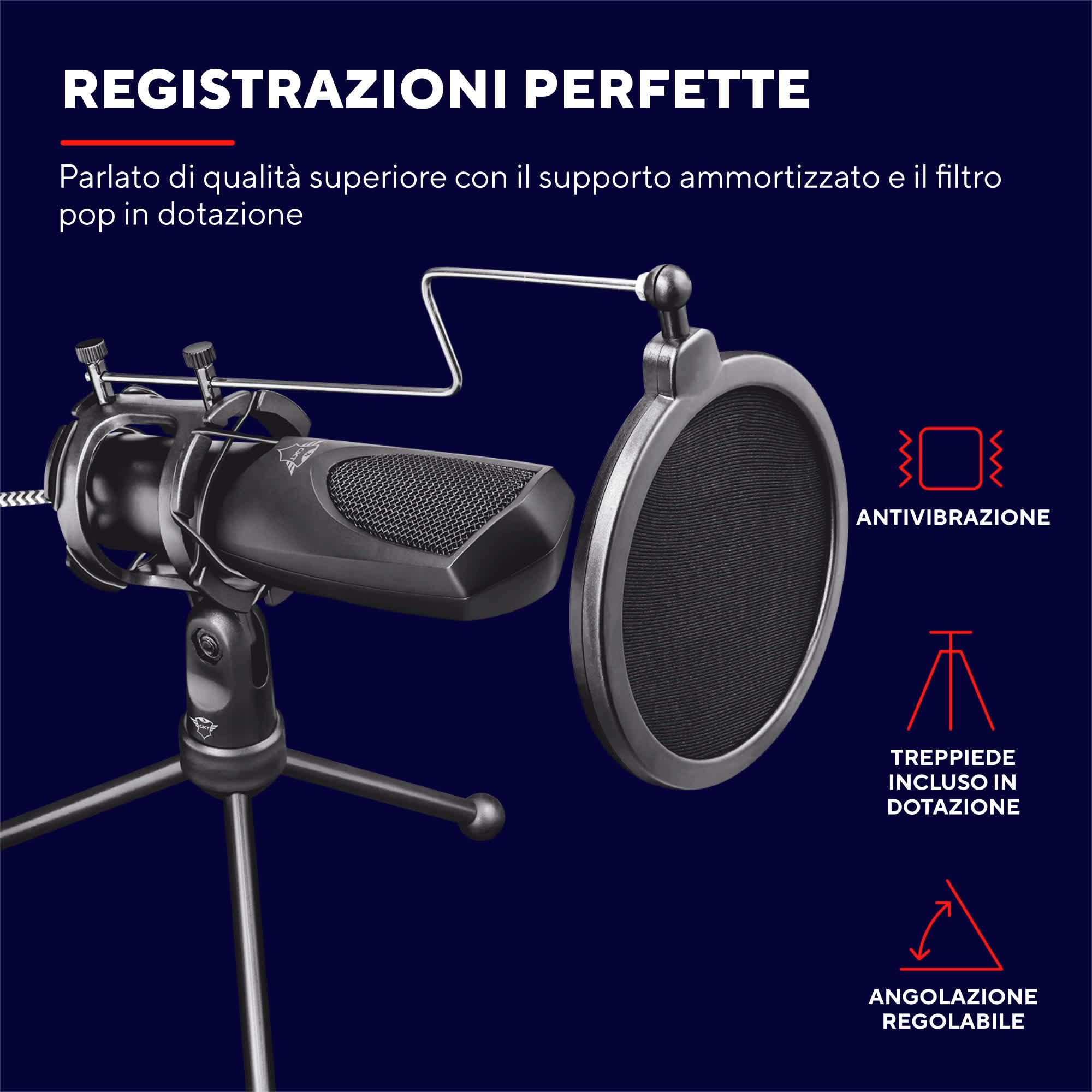 Trust Gaming GXT 232 Mantis Microfono USB per Streaming, Shock-Mount, Filtro Pop e Treppiede, Microfono per PC, Computer, PS4, PS5, Podcast, Vlog - Nero