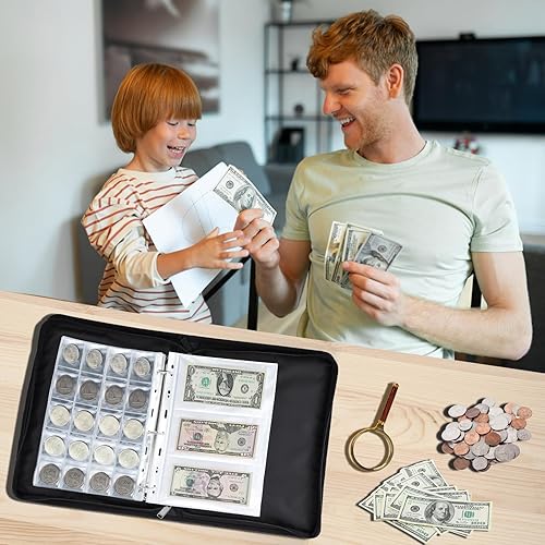 Miniatura 8 de MUDOR Soporte ignífugo para coleccionistas, 370 bolsillos para coleccionistas, organizador de almacenamiento de carpetas de monedas para monedas y