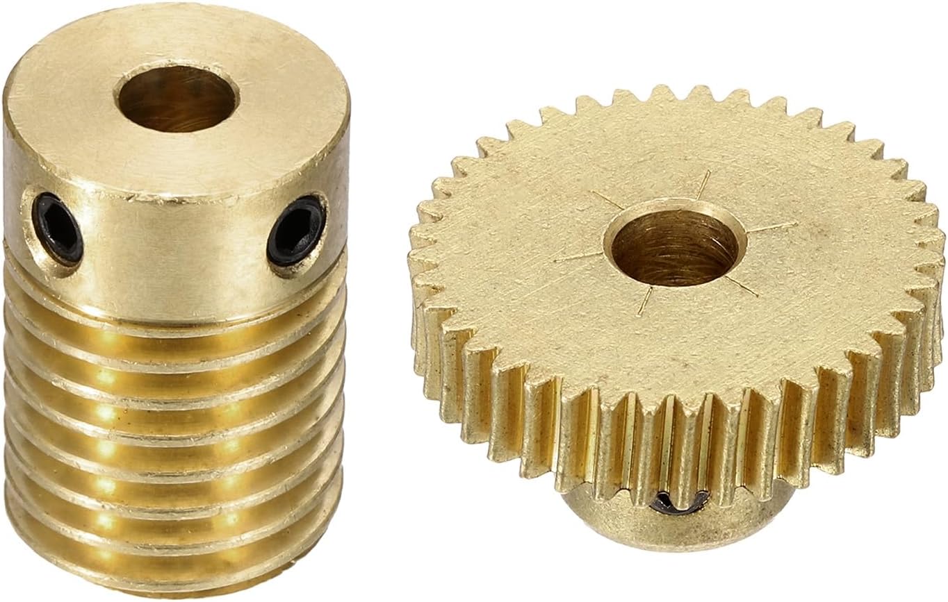 – sourcing map Worm Gear Set 40T 0.5 Module 1:40 Reduction Rate, Right Rotation Drive Gear Box Wheel Reduce Transmission Part (Brass Gear-5mm Bore, Brass Rod 4mm Bore)
