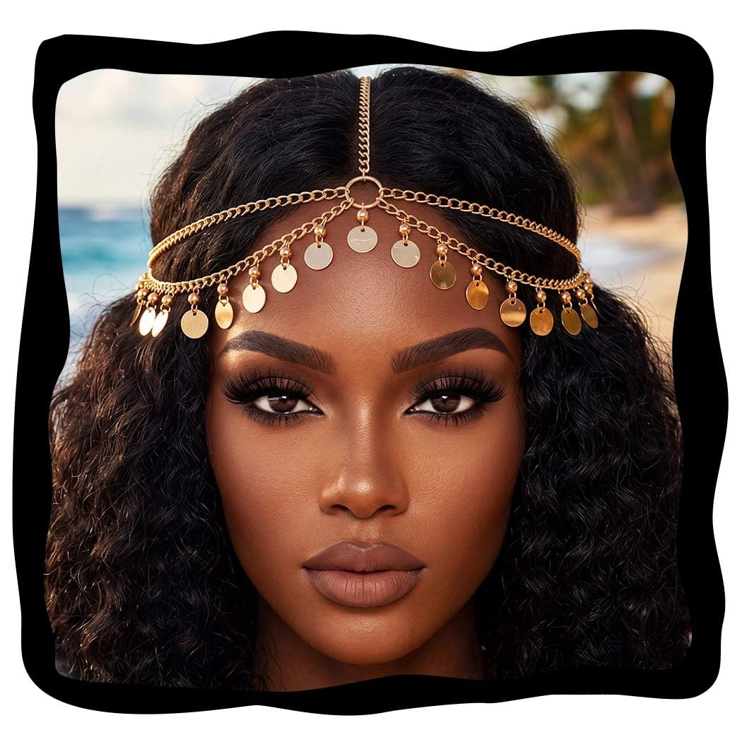 Aukmla Boho Head Chain Jewelry Gold Headpiece Hair Accessories for Women