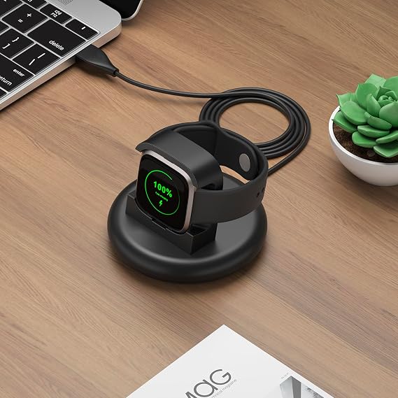Vanjua Charger for Fitbit Versa 2 (Only), Replacement USB Charging Cable Dock Stand Compatible with Fitbit Versa 2 Smart Watch (Black)