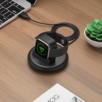 Vanjua Charger for Fitbit Versa 2 (Only), Replacement USB Charging Cable Dock Stand Compatible with Fitbit Versa 2 Smart Watch (Black)