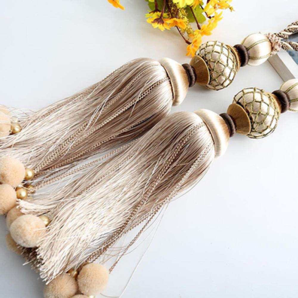 Fermatende Corda 2 Pezzi Fermatende Nappa Corde con Frange Appese Palline per Cintura 8 Colori Fibbie per Tende Chiusura per Tende Cravatte Accessori Beige