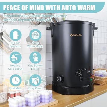 TOAUTO Commercial Wax Melter for Candle Making 15Qts Large Electric Wax Melting Pot for Candle Making Business with Temperature Control & Quick Pour Spout 110V / 1100W