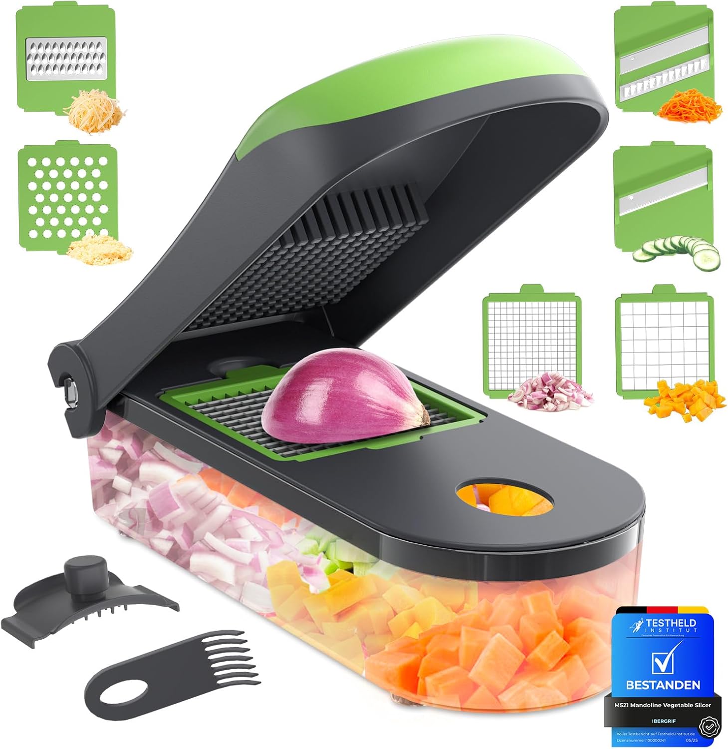 Ibergrif M521 Multifunctional Vegetable Cutter, 6 in 1 Onion Cutter, Manual Vegetable Chopper, BPA-Free Professional Mandolin for Chopping Vegetables and Fruits