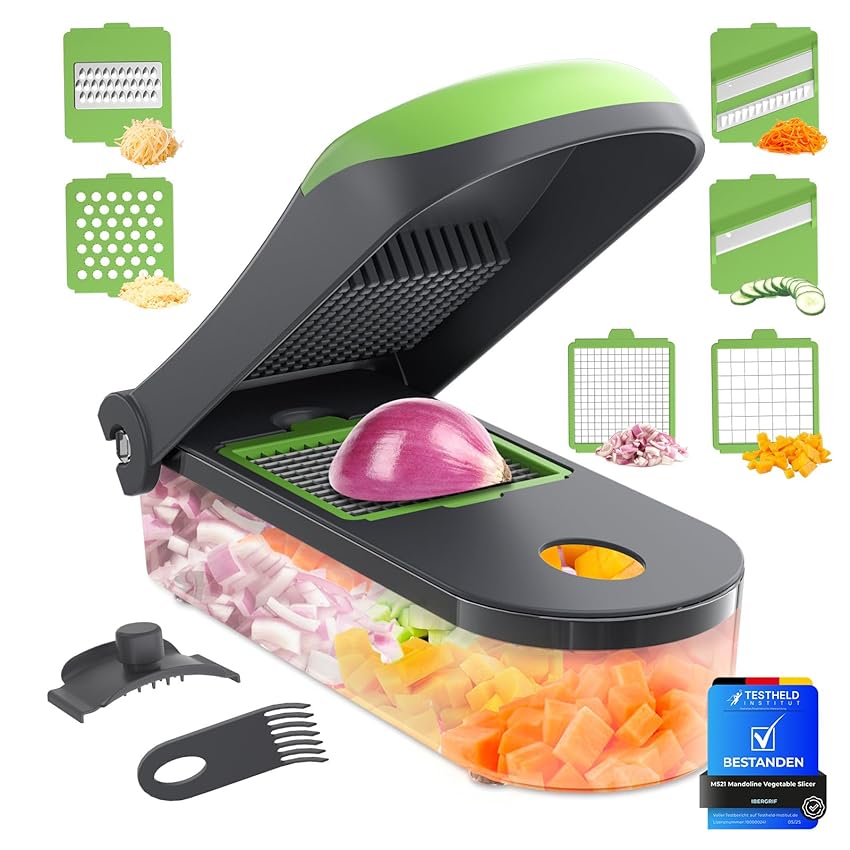 Ibergrif M521 Taglia Verdure Manuale, Taglia Verdure Cubetti Multifunzionale, 6-in-1 Mandolina Taglia Verdure, Taglia Carote Senza BPA, Affetta Verdure per Tritare Frutta e Verdura