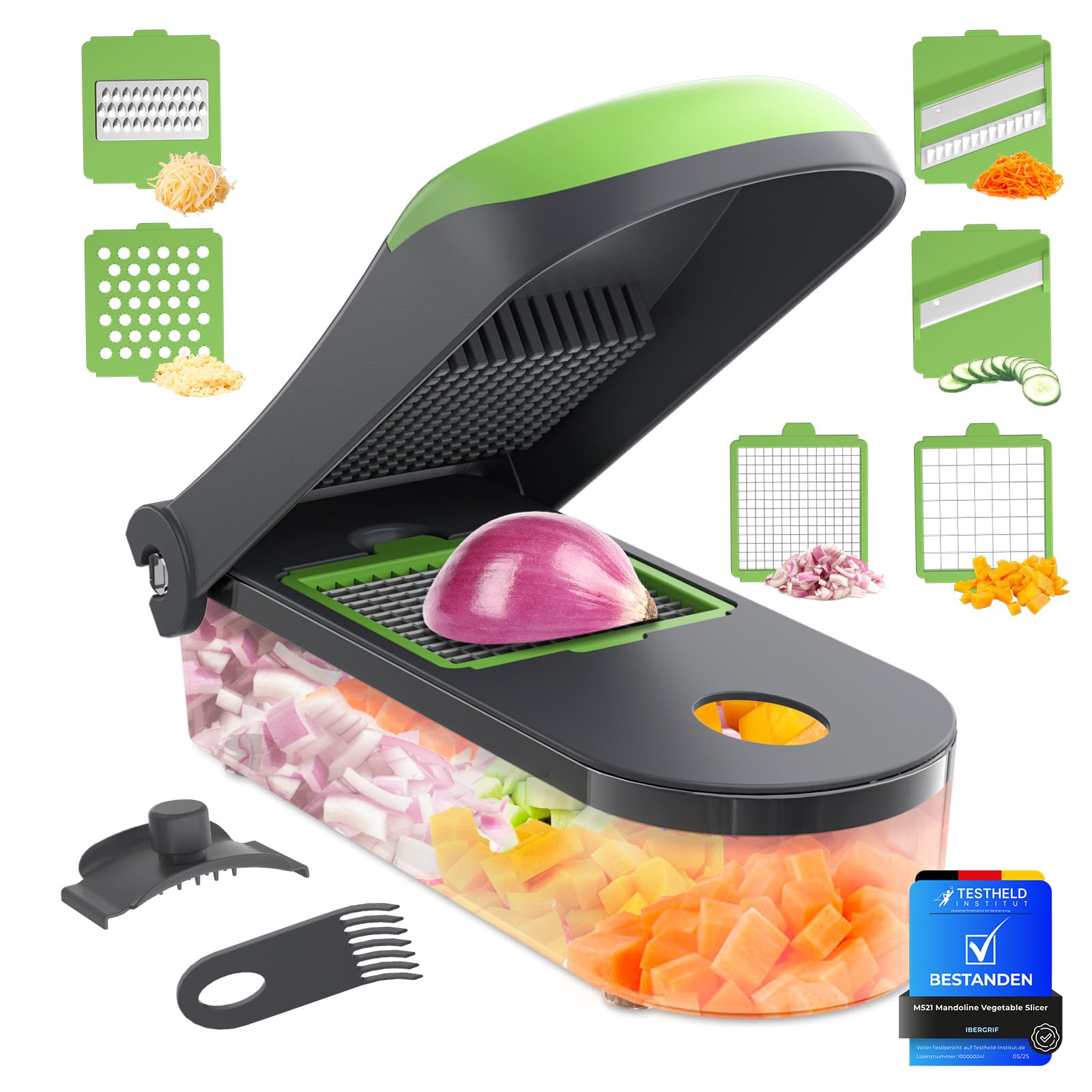 Ibergrif M521 Gemüseschneider, 6 in 1 Vegetable Chopper Multifunktionale, Gemüse Zerkleinerer Würfelschneider Slices 1200ml, BPA-Frei, Spülmaschinenfest, Gemüse Schneider for Fruits Vegetable