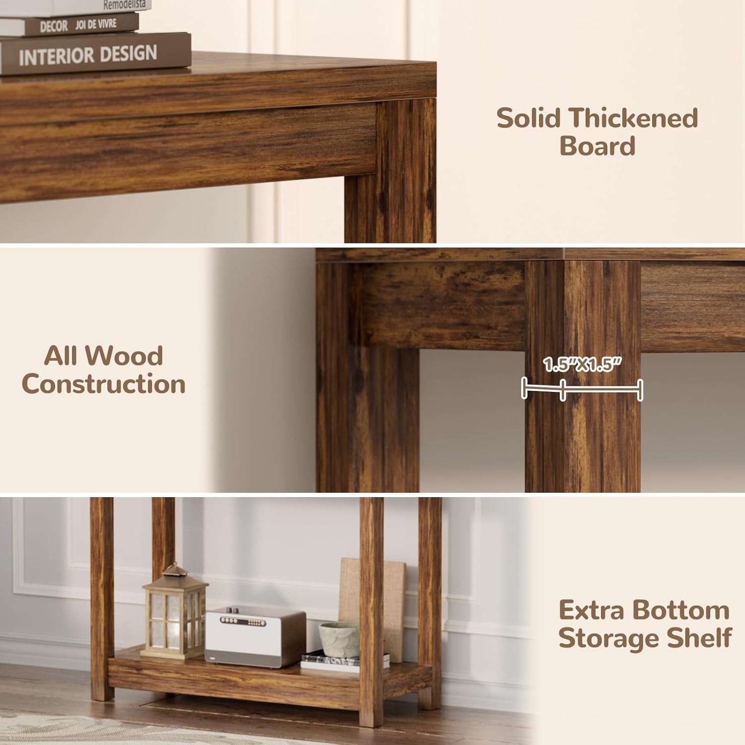 Besiost Farmhouse End Table, Narrow Side Table, Slim End Table with Storage Shelf, Small Console Table for Small Spaces, Rustic Nightstand Sofa Table for Living Room, Bedroom, 24", Rustic Brown