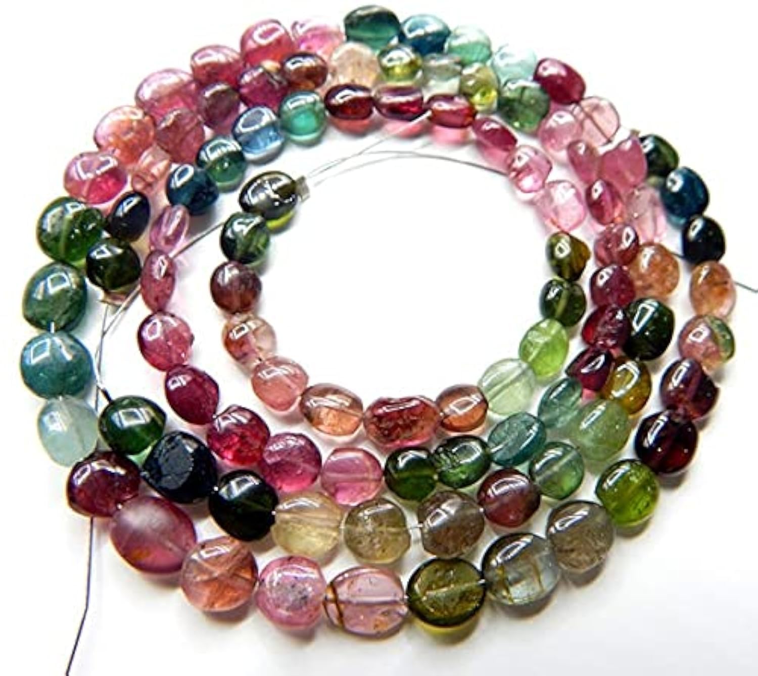 Multi tourmaline perles nugs ovales de 6.5x6.0mm pour enfilage et création de collier fait main