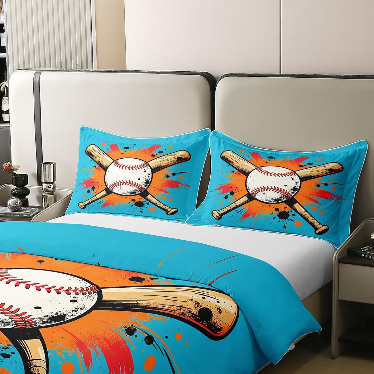 Set da baseball 3D 100% cotone naturale coperta S dimensione baseball pipipistrello classico retrò arte graffiti set di biancheria da letto ballsport a tema coperta, 2 pezzi