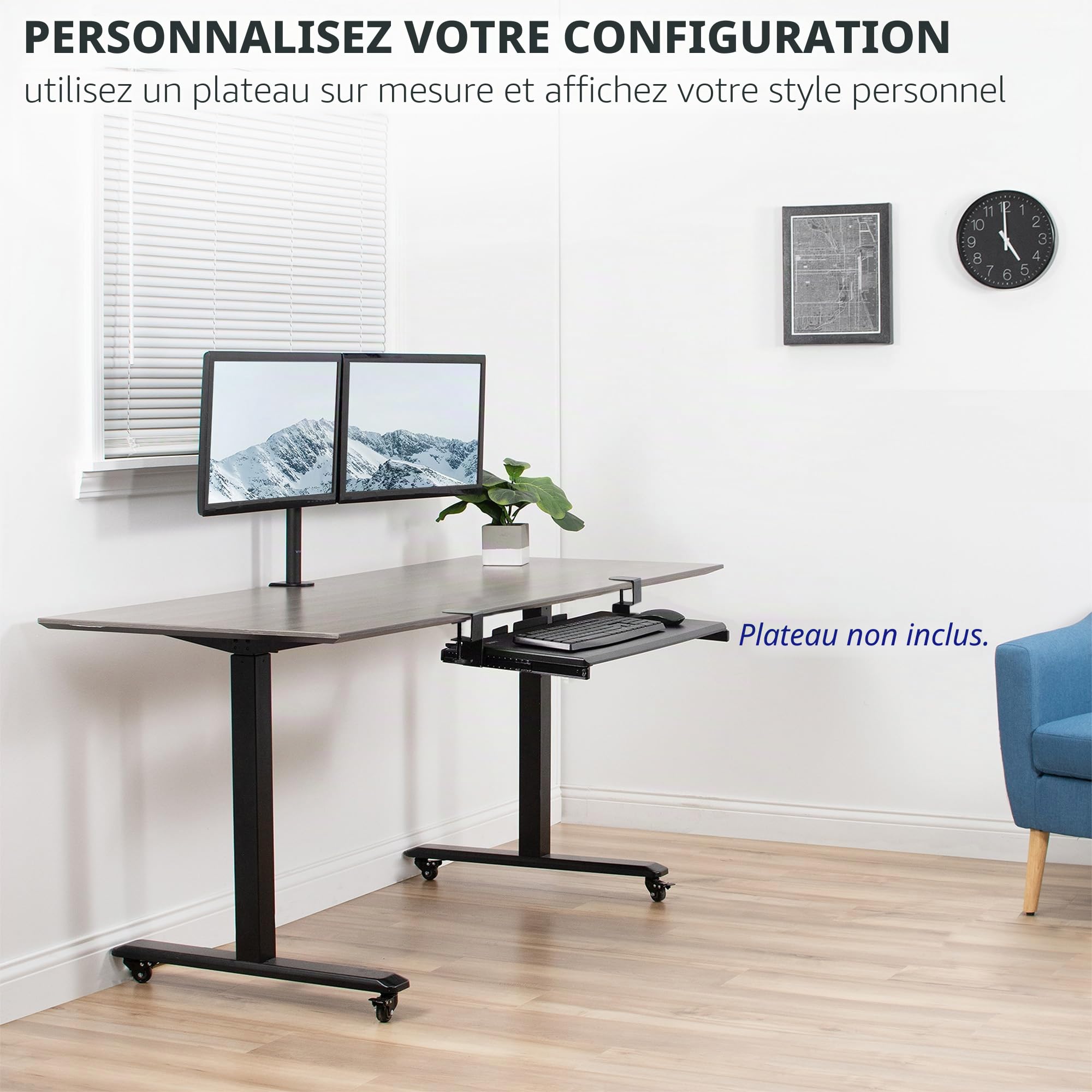 VIVO MOUNT-RAIL02 Ensemble de pinces et rail de 30,5 cm pour plateau de clavier personnalisé (plateau non inclus), rail coulissant pour dessous de bureau avec système de montage de pince en C extra
