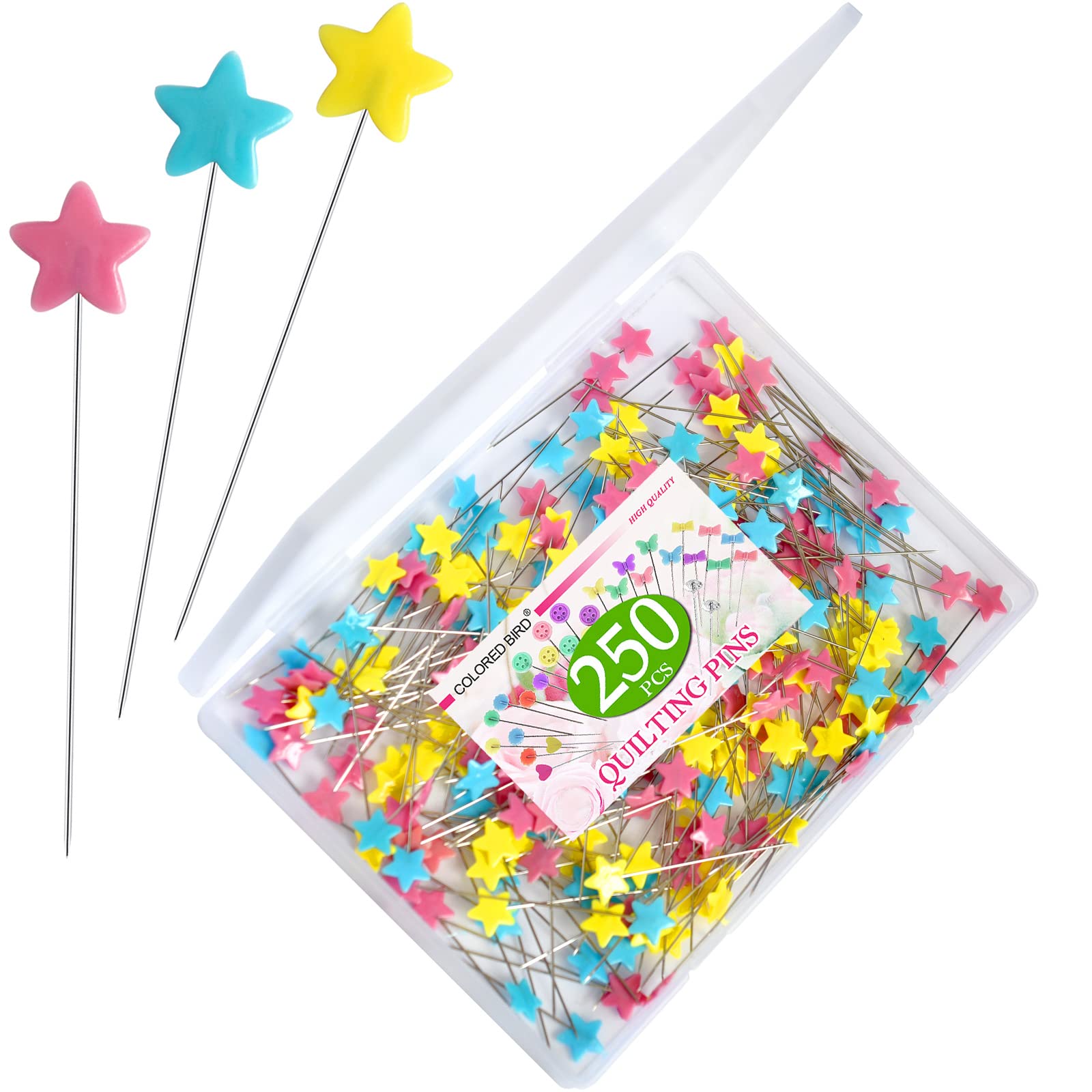 250 Pieces Head Pins Straight Pins Boxed for Sewing DIY Projects (Assorted Colors,Pentagram Shape), Mixed