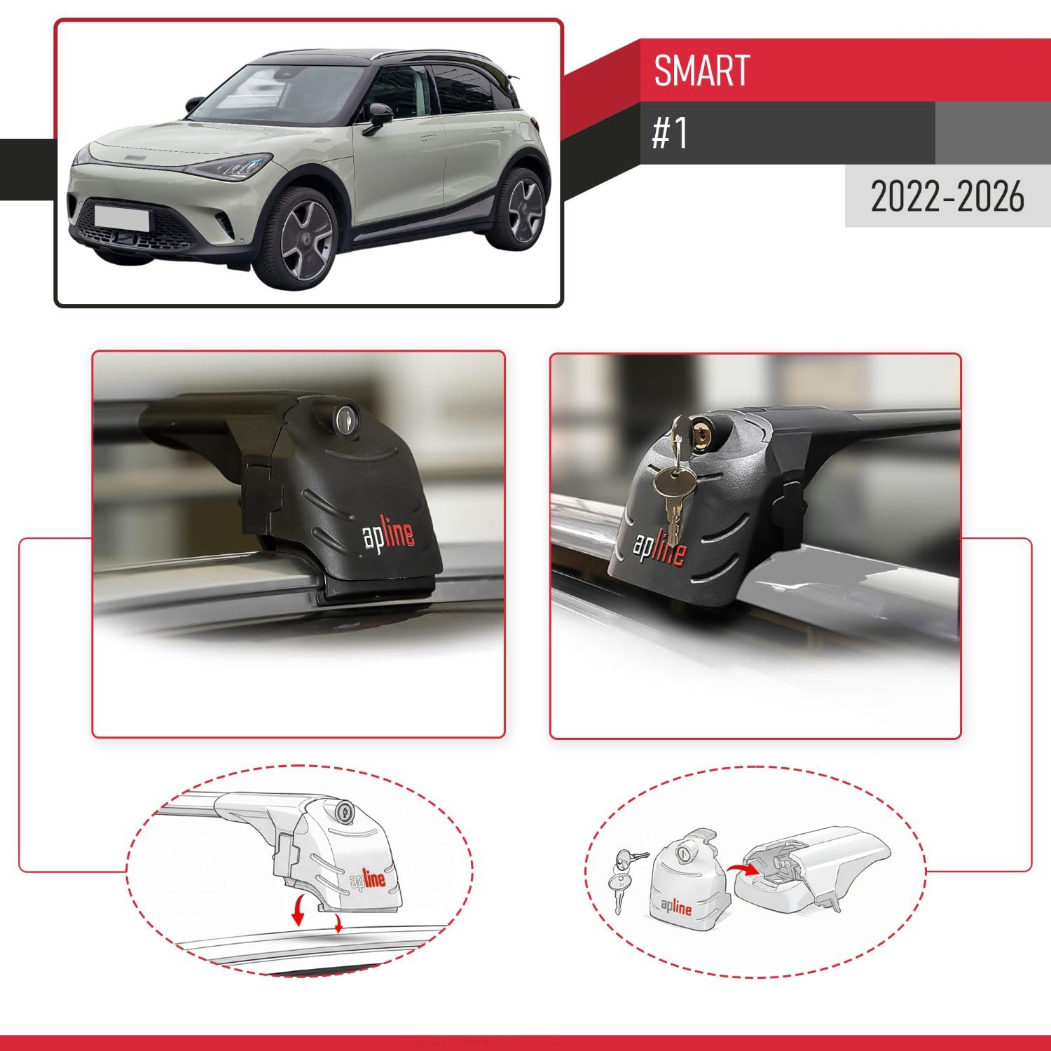 Compatibile con Smart #1 2022-2026 Modello ACE-2 Barre Tetto Portapacchi Auto Barre Portatutto Nero Alluminio 2 Barre