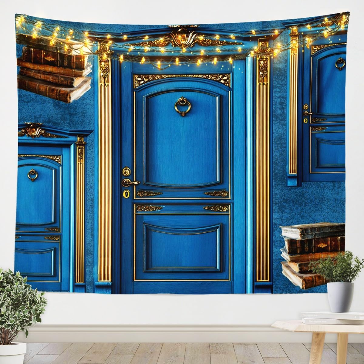 Feelyou Door Print Tapestry Medium 59"x59" Kids Retro Court Style Wall Hanging for Boys Girls Teens Doorways Wall Aesthetic Bedding Set Vintage Wall Art Room Decor Tapestries
