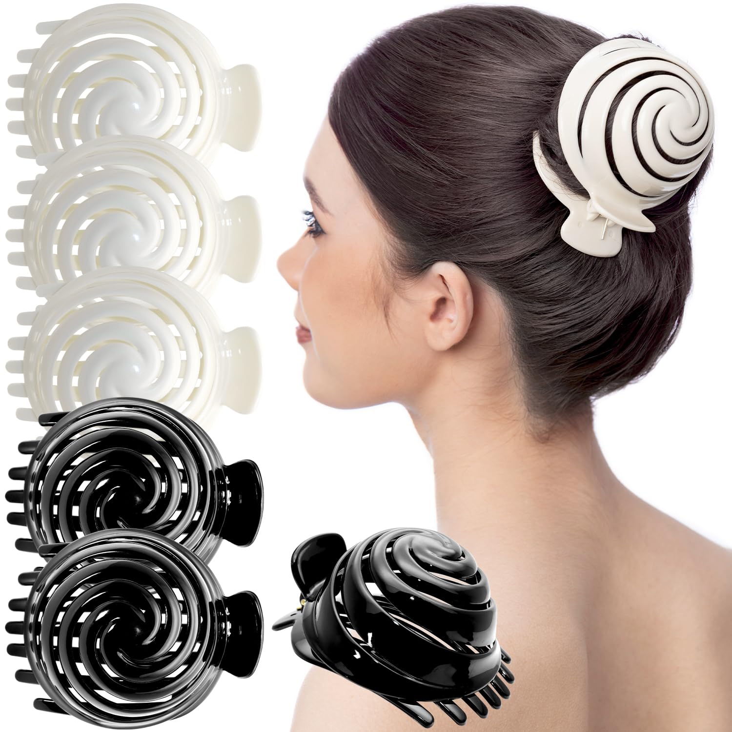 RC ROCHE ORNAMENT 6 Pcs Womens Spiral Dome Bun Maker Cover Round Clam Shell Stylish Spiral No Slip Grip Side Slide Beauty Accessory Hair Claw Clamp