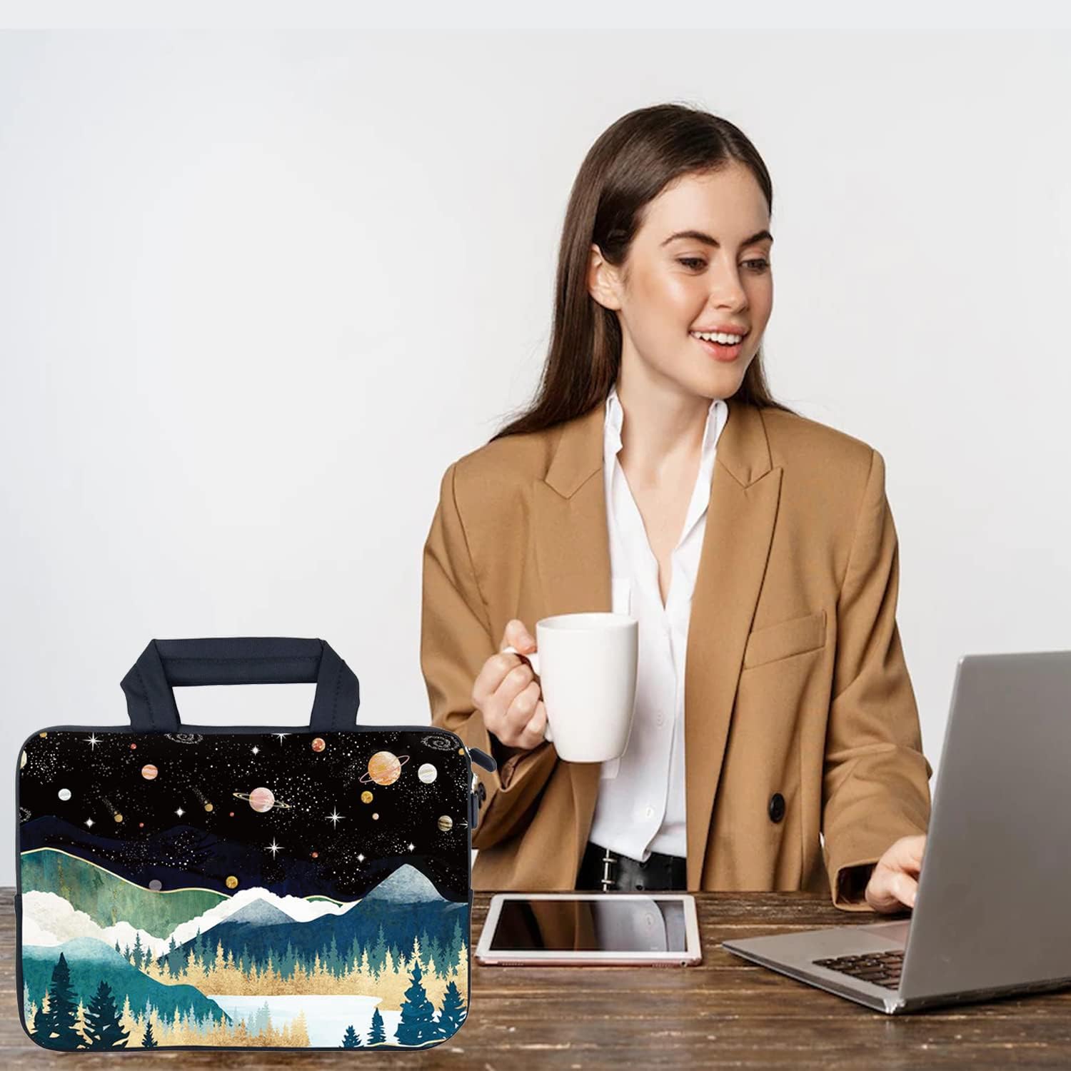 AMARY14 15 15.4 15.6 inch Laptop Handle Bag Computer Protect Case Pouch Holder Notebook Sleeve Neoprene Cover (Mountains Galaxy) - Image 3