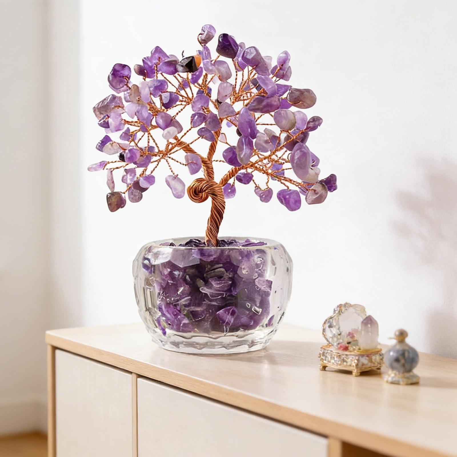 Árbol de la Vida de Amatista - Árbol del Dinero de Piedra Natural, Decoración Feng Shui para Casa Oficina, Regalo Espiritual