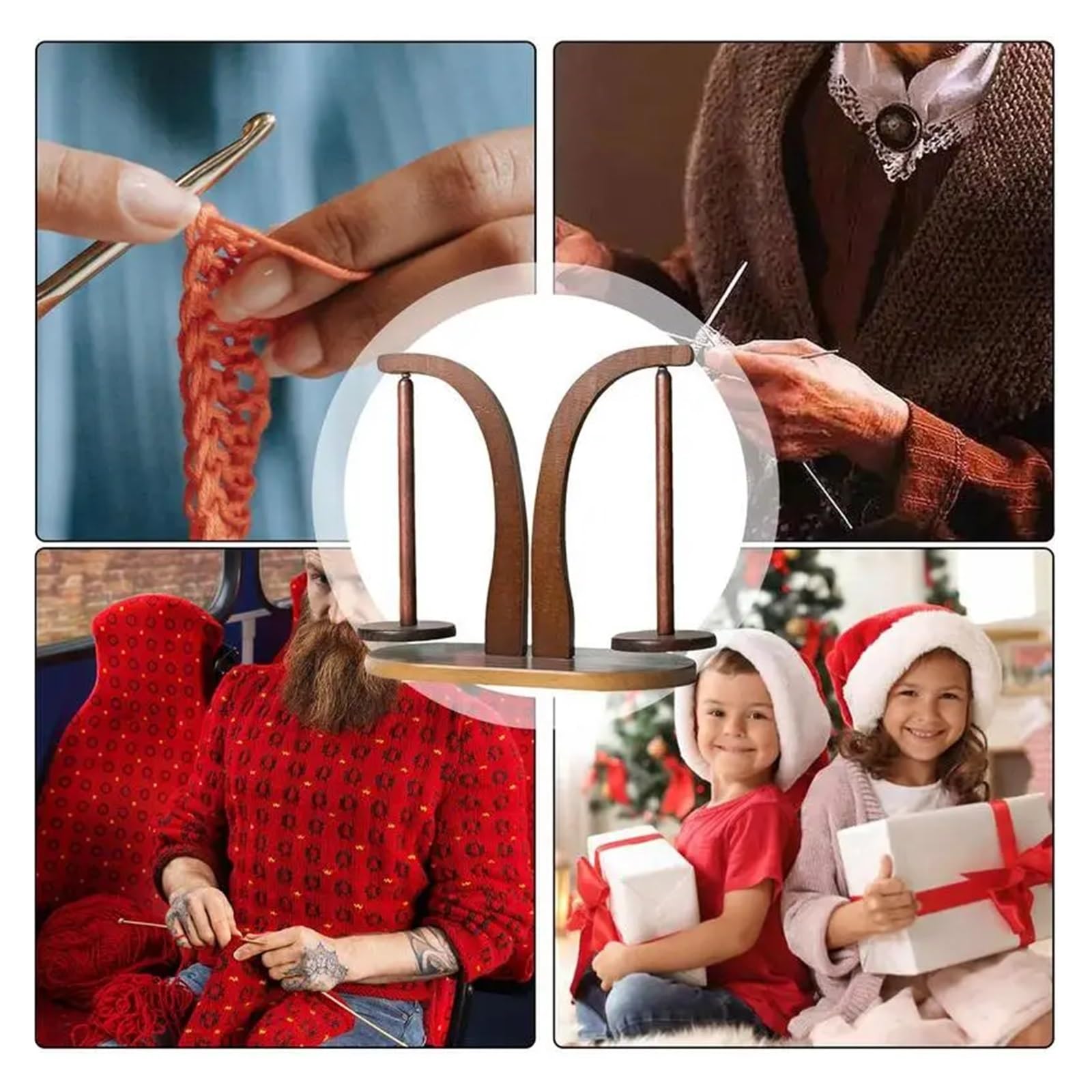 NäHgarn Aufbewahrung Garnhalter aus Holz, Spinn- und Strickwerkzeuge, Häkelgarnhalter, rotierende magnetische Garnspule, Wollknäuelwickler, Rotationsspinner(E)