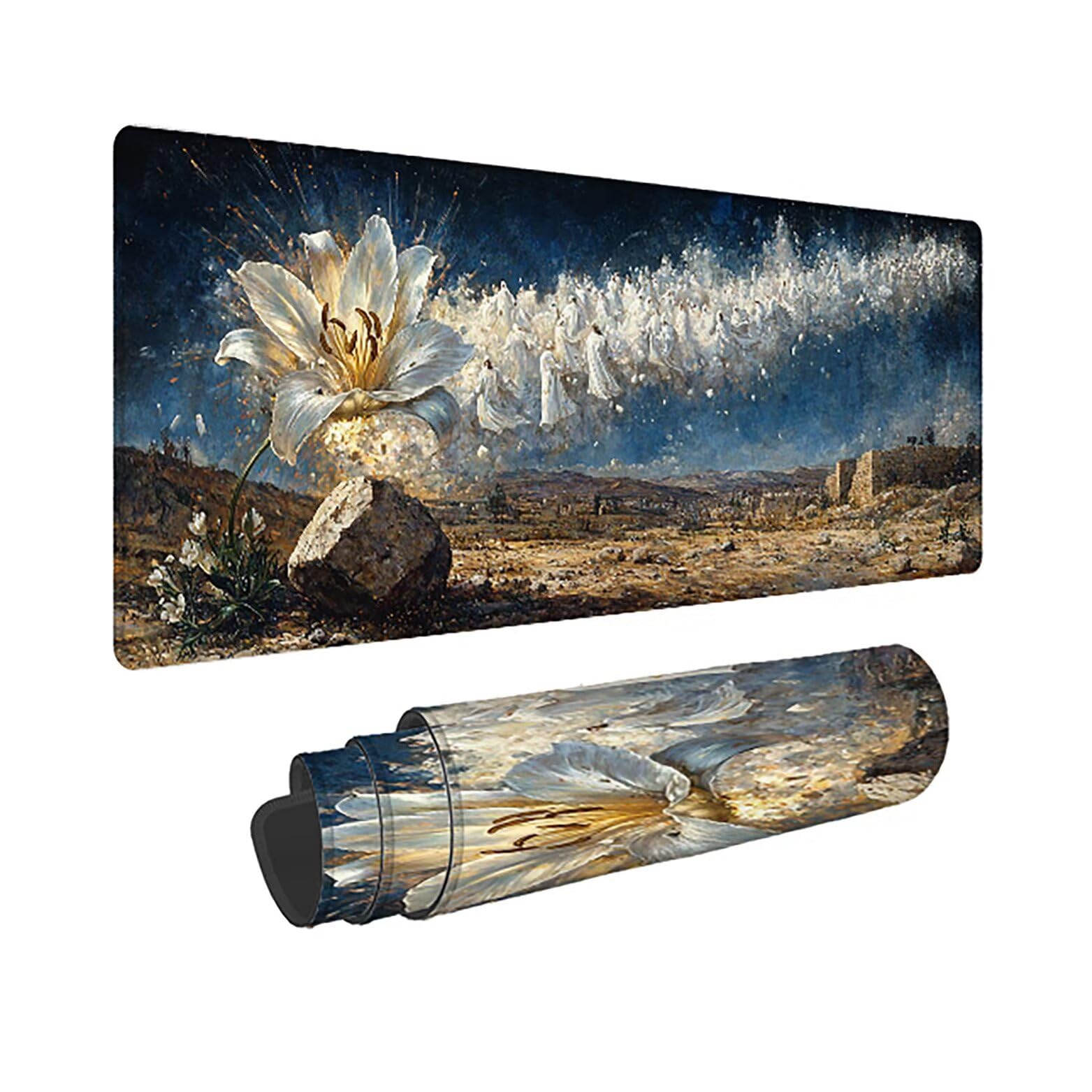 Podkładka pod mysz do gier XXL kwiat anioła, podkładka pod mysz XXL - 1400 x 600 x 3 mm, podkładka pod mysz matowa, bardzo duża tkanina na biurko dla graczy, antypoślizgowa podstawa, dla graczy
