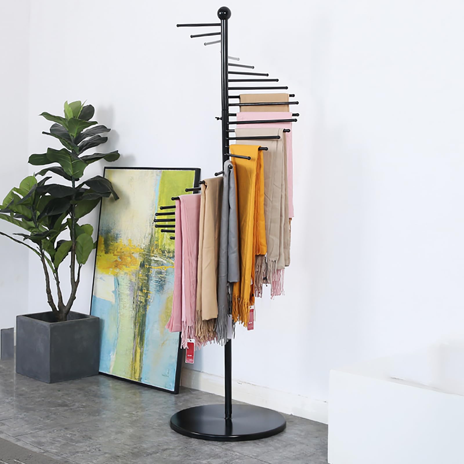 Freistehender Präsentationsständer für Schals und Taschen, mit drehbarem Organizer für Stoff und Zubehör