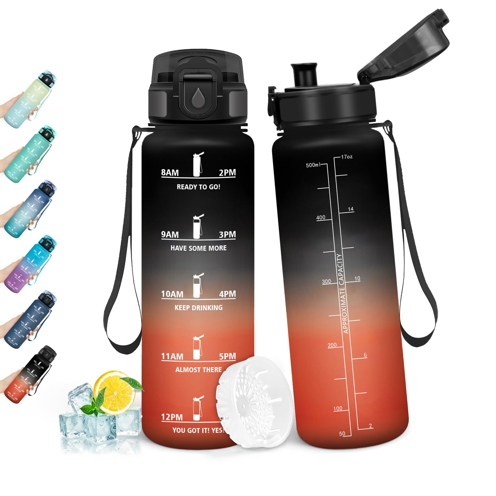 HoneyHolly Wasserflasche 500ML, Auslaufsicher mit Zeitmarkierung, Trinkflasche Kinder, Sportflasche mit Filter, Trinkflasche Kohlensäure Geeignet, Wasserflasche Sport für Kinder, Schule